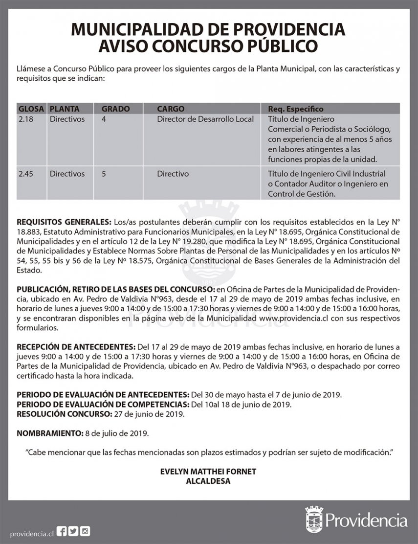 Llamado Concurso Público para proveer dos cargos directivos grados 4 y 5