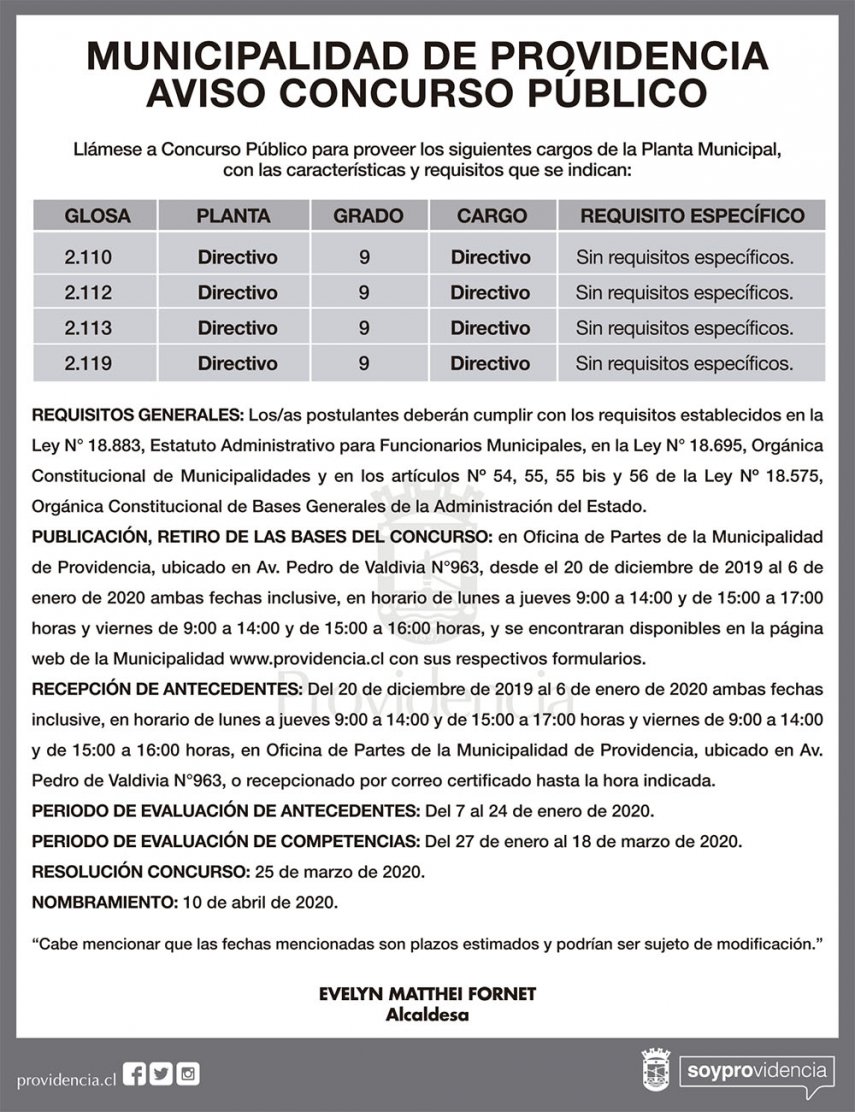 Concurso Público para proveer 4 cargos directivos grado 9