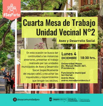Cuarta Mesa de Trabajo Unidad Vecinal 2: Aseo y Desarrollo Social