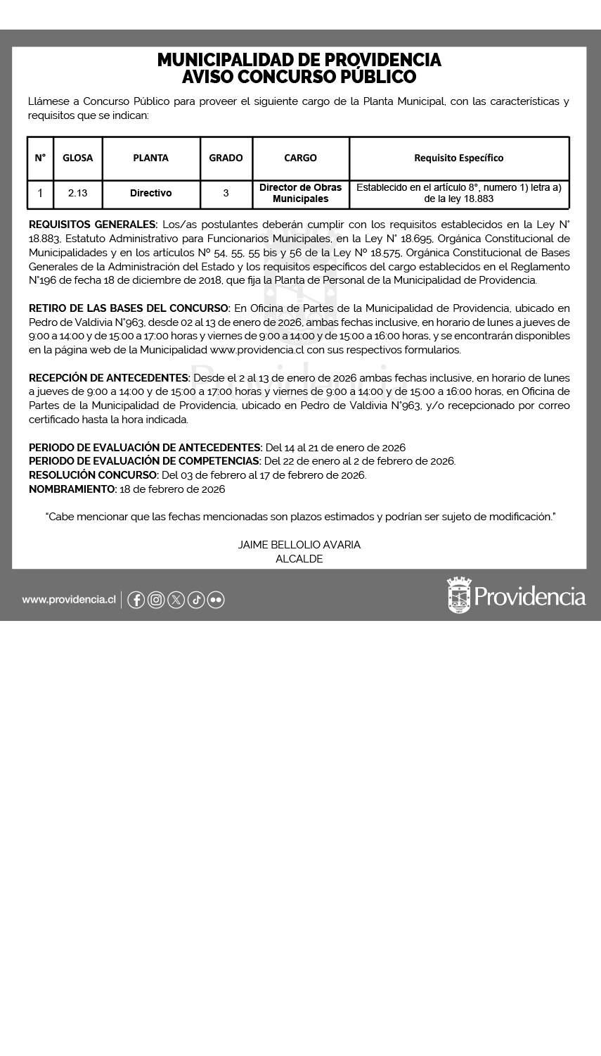 Concurso público para cargo directivo en Planta Municipal