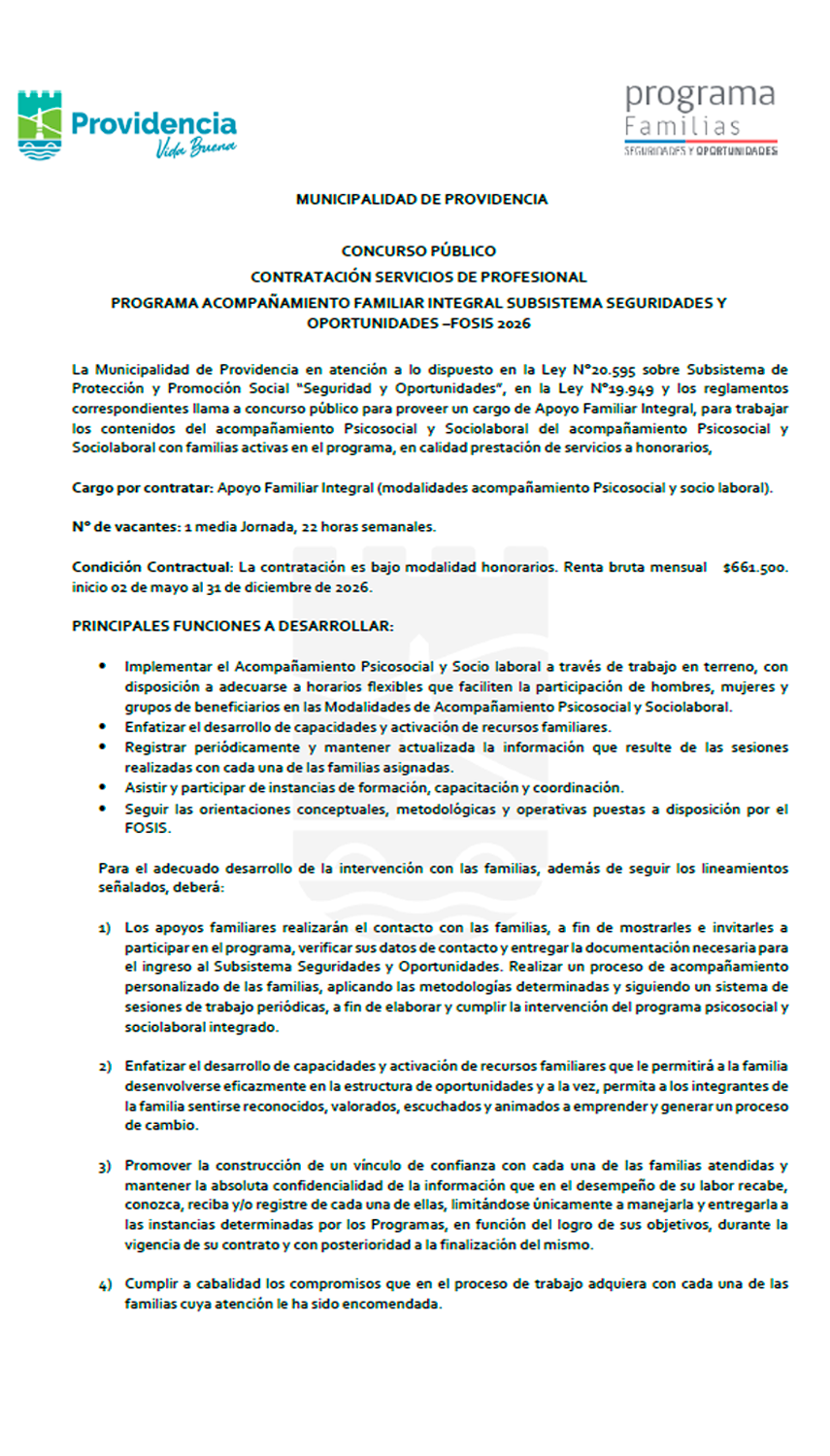 Concurso público contratación Servicios de Profesional